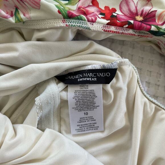 Carmen Marc Valvo Floral Ruffle One Shoulder One Piece Swimsuit (10) - Picture 9 of 10